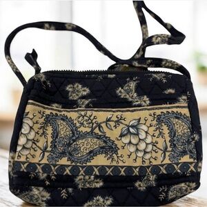 Quilted Keepers Crossbody Shoulder Bag Navy Tan Paisley